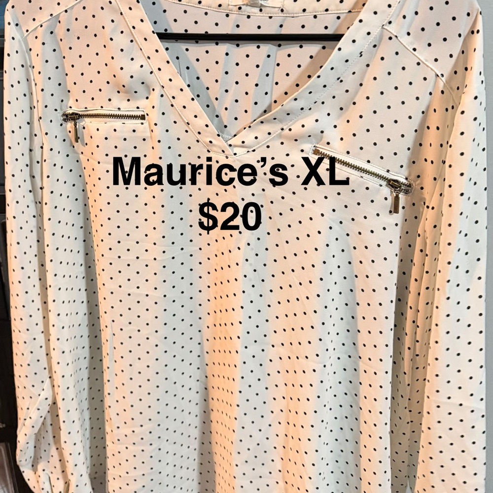 Maurices Women's Blouse - White with Black Dots